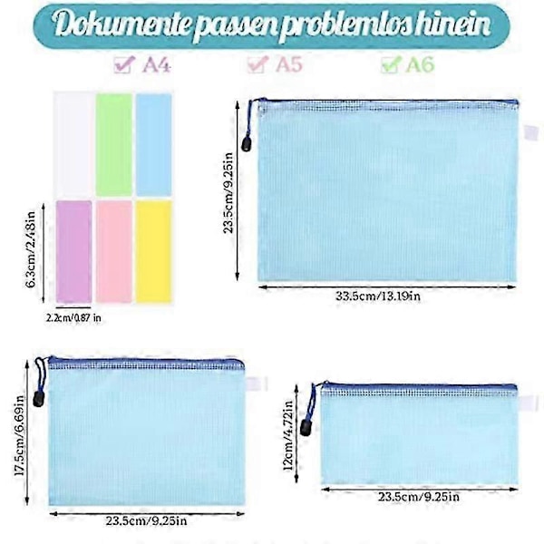 20 stk. Dokumentmapper A4+A5+A6, Filmappe Plastik Lynlåslomme Lynlåslomme Mesh-pose med lynlås