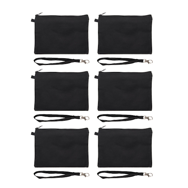 10 STK lærreds kosmetiktaske med sort lanyard bærbar multifunktions blank DIY Craft taske til rejse Makeup taske sort