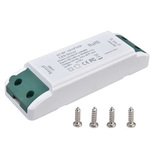 LED-transformator 24V DC 2A 48W konstantstrøm LED-strømforsyningsdriver for hjem og kontor AC100‑240V