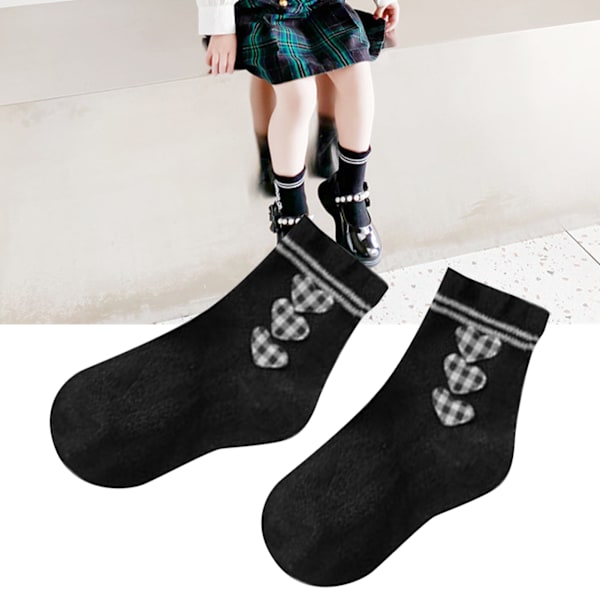Flickstrumpor för flickor Höst Vinter Små flickor halkfria Anti Slip Bomullssockor Barn Prinsesstil Strumpor Hjärt Rutnät Mönster L 5‑8 år 16‑19CM