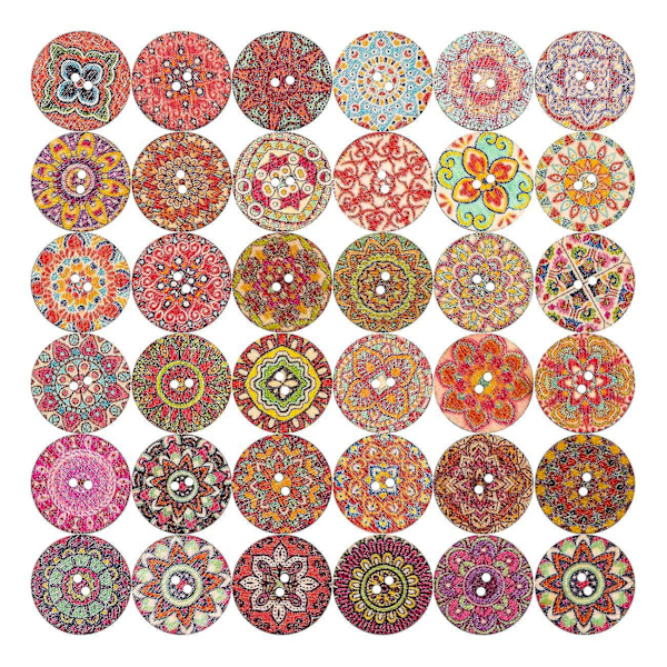 Farverige Retro Blandede Runde Træknapper - Pakke med 100 (20mm)