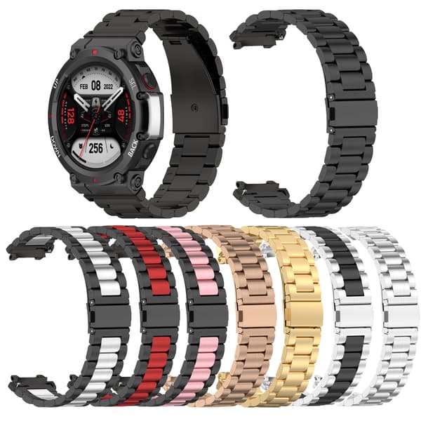 Solid rustfri stålreim kompatibel med Amazfit T-Rex2 erstatningsreimer metallklokkereim