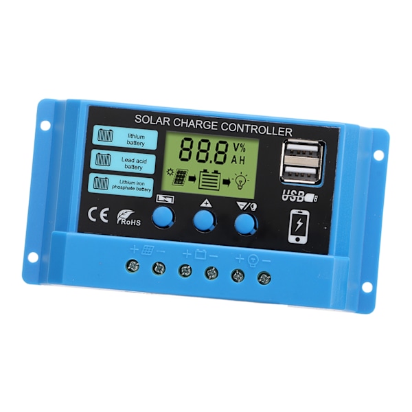 Solcellsladdningsregulator 10A Batterigatulampa PV-panel Laddningskontrollregulator 12V 24V