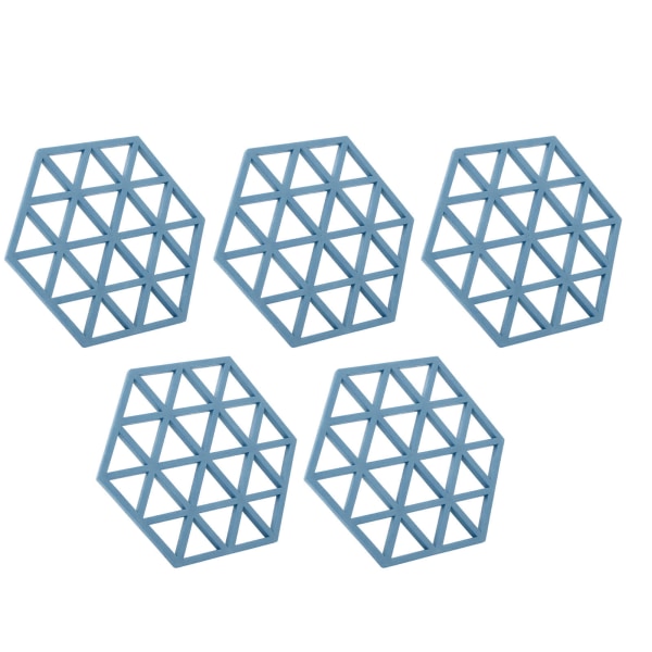 5 stk Silikon Hexagon Plassmatte Varmeisolasjon Tallerken Kopp Skål Matte for Spisebord Blå