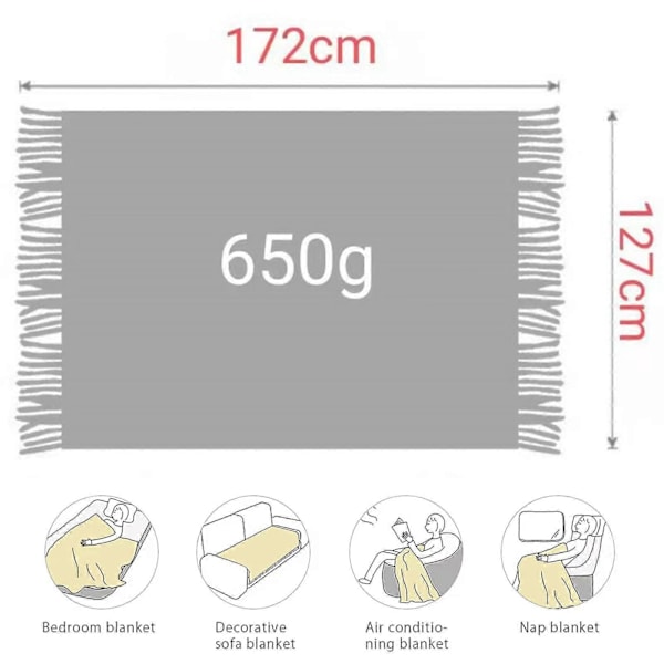 Bohemisk Stickad Pläd Filt Nordisk Stil Pläd med Toppar, Akryl Stickad Pläd Dekorativ för Soffa Stol Säng Divan 127 * 152cm, gul