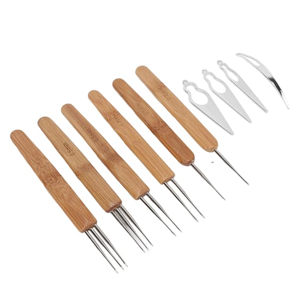 10 stk Dreadlocks verktøysett Legering Bambus Heklenål Dreadlocks Nåler Kit for Hårstyling Sølv