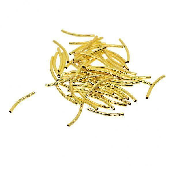6 x 50 Graverade Böjda Rör Nudel Pärlor Smyckestillverkning 25 x 2mm Guld