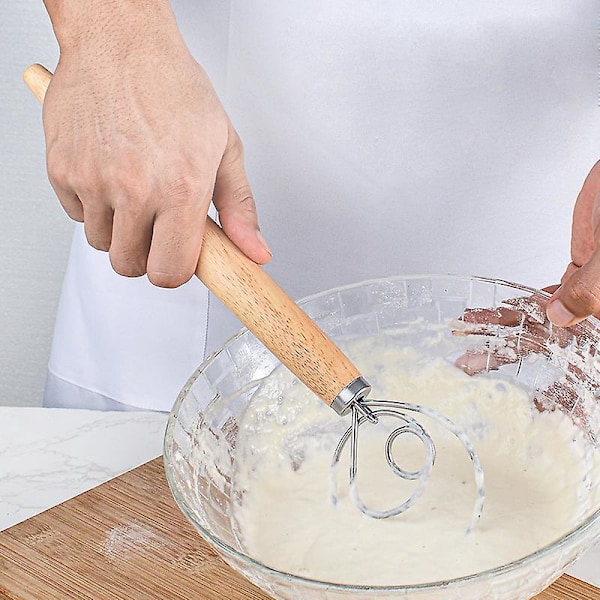 Melangemaskine med Eg Træhåndtag - 13 Tommer, Rustfrit Stål Spiral Æggepisker