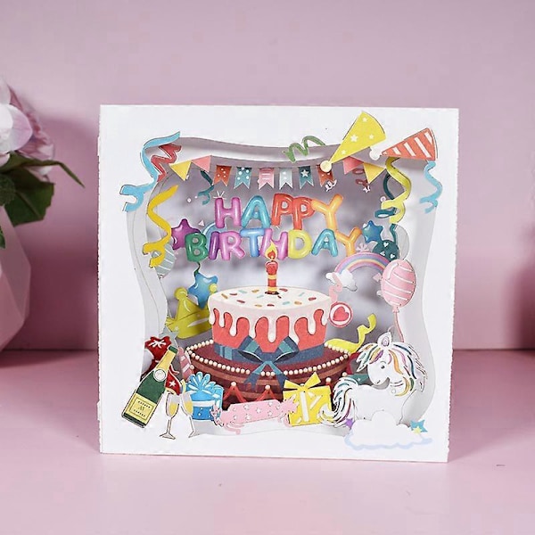 Hyvää syntymäpäivää 3D Pop Up -kortit 3D-onnittelukortti Postikortit syntymäpäivälahjaksi, parhaat toiveet käsintehty paperi 3D-kakkulaatikko-onnittelukortti
