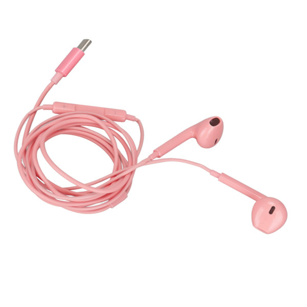 USB C-hörlurar Multifunktions HiFi stereomikrofon och volymkontroll Trådbundna hörlurar för typ C-gränssnittsenhet Rosa