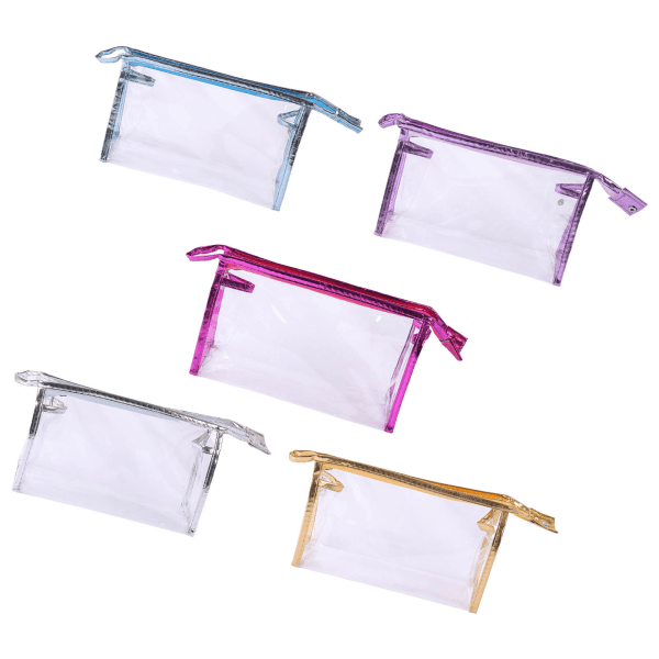 5 st transparenta kosmetiska väskor i fem färger, transparent handväska i PU-läder, sminkväska, reseförvaringsväska