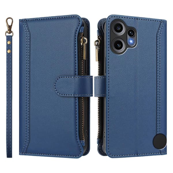 Compatible with Nothing CMF Phone 2 Pro Leather Case 9 Card Slots Zipper Wallet Stand Phone Case with Wrist Strap DarkBlue