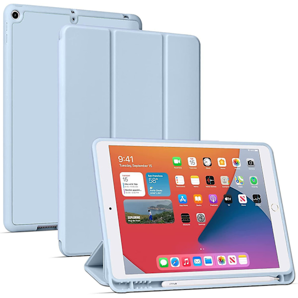 iPad 10,2\" Etui - Hjørnebeskyttelse, Multivinkelskjerm, Pennholder, Stativ, Automatisk Vekk/Søvn (Is)
