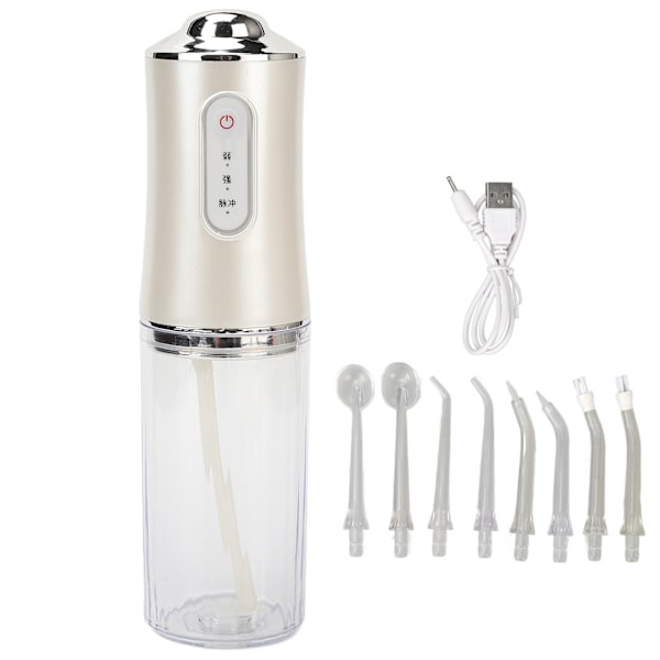 Elektrisk tandbørste, bærbar, hvid, 3 gear, 8 dyser, 220 ml vandtank, intelligent tandbørste, hvid
