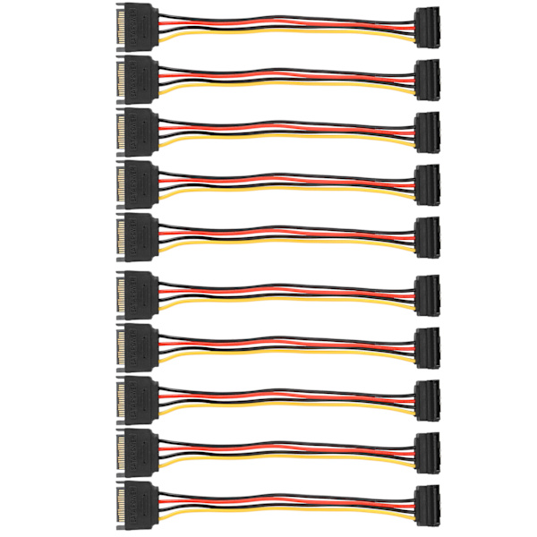 10 st SATA-strömkabel 15-stiftshane till hon-SSD HDD vinkel förlängningskabel med fjäder för dataöverföring