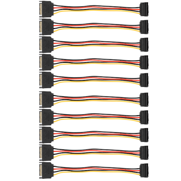 10 stk SATA-strømkabel 15-pin hann til hunn SSD HDD vinkelforlengelseskabel med shrapnel for dataoverføring