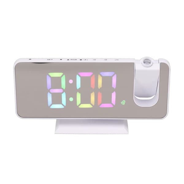Digital spegelklocka med stor display RGB färgglad gradientprojektionsväckarklocka för hem sovrum vit