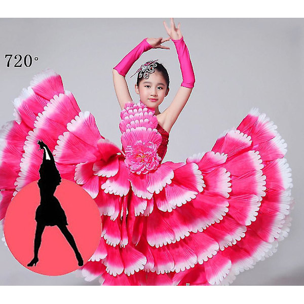 Moderne kronblad danse kjole til piger - Flamenco Ballroom nederdel til konkurrencer, sceneoptrædener og skoleaktiviteter 4-5 år 720 rose rød