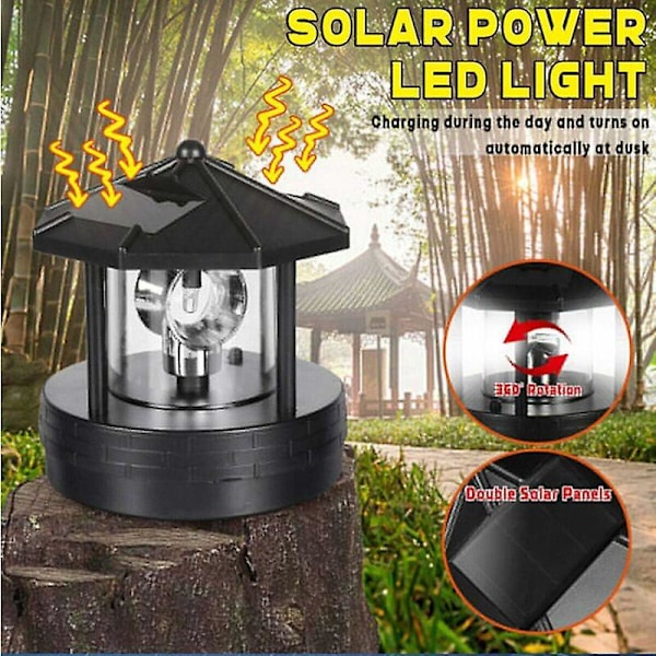 Solcellsdriven Trädgårdslampa Roterande Fyr Vattentät Solenergi Vattentäta LED Utomhuslampor Gräsmatta Uteplats Gård Landskapsdekoration