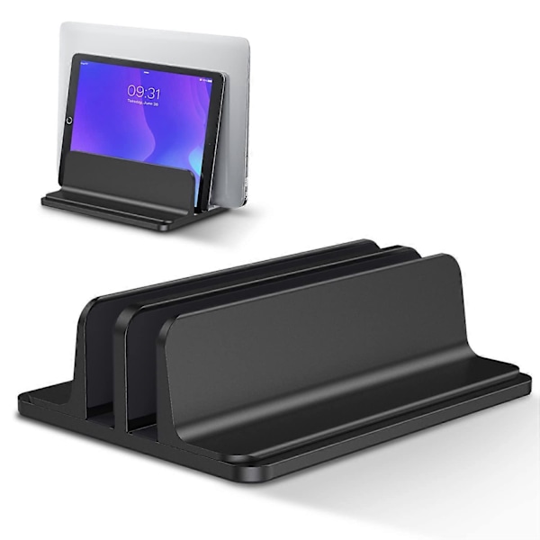 Dubbelt Vertikalt Laptopställ, Aluminiumlegering Hållare Svart