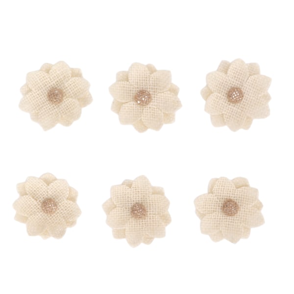 6 stk. Burlap Blomster Lotos Form Europæisk Retro DIY Burlap Blomster Håndlavede Hvide Stof Blomster til Bryllupsfest