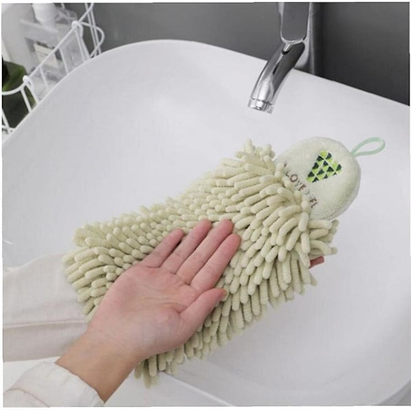 2-pack Handdukar för Badrum Dekorativ Set, Chenille Boll Hängande Handduk Mikrofiber Absorberande Mjuk Liten Badhandduk med Spänne