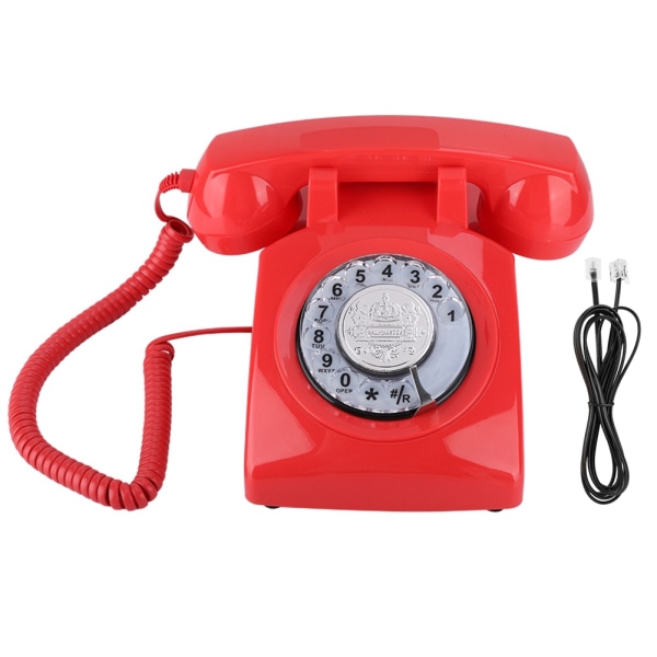 Retro roterande urvalstelefon Vintage fast telefon Bordstelefon (röd)