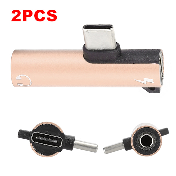 2 kpl 2-in-1 TypeC - 3,5 mm:n ääniaukkoadapteri, latauskaapeli, kuulokemikrofonijakaja (kulta)