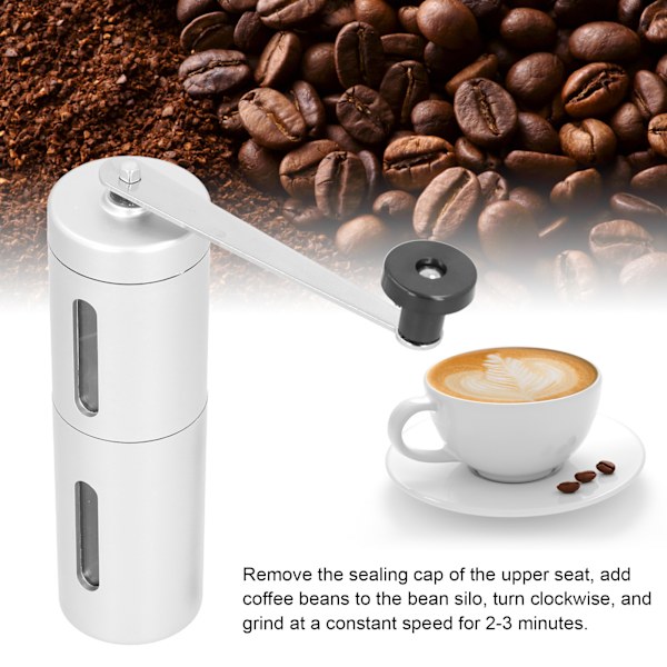 Bärbar handvev kaffekvarn - silver, mini manuell bönpepparkvarn (1 st)