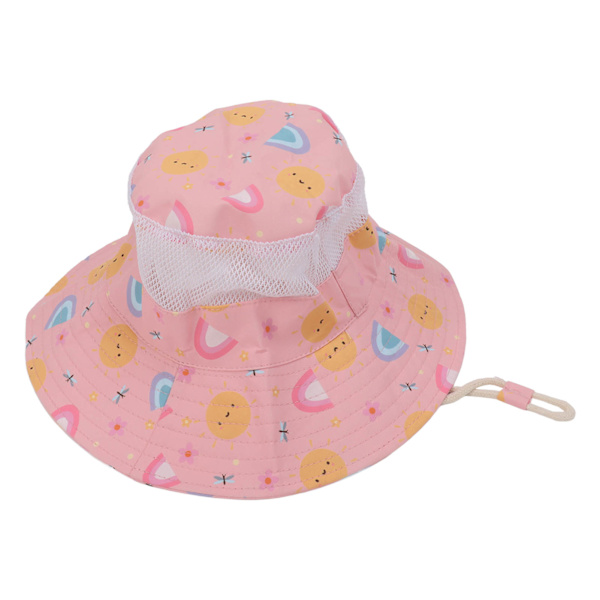 Baby Fisherman Hat Andningsbar Cartoon Tryckt Spädbarn Solskydd Hat med Vindtät Rep för 6 Månader till 3 År Gammal Rosa Sol