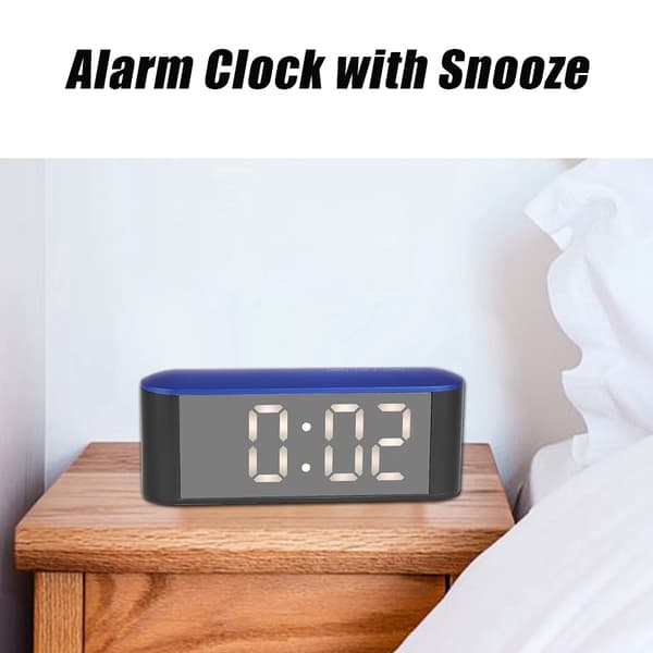 Termometer Elektronisk Speiloverflate Digital Vekkerklokke Med Snooze (Blått Skall Hvit Nummer)