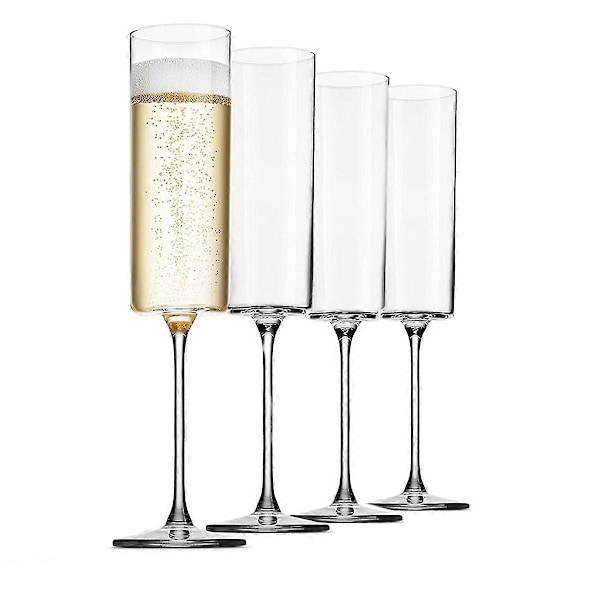 Premium Champagneglas 4-pak - 6-ounce firkantede mundblæste vinglas