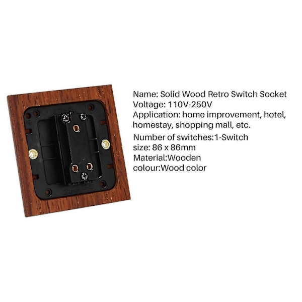 86 Typ Massiv Träpanel Strömbrytare Vägglampa Retro Mässing Vippströmbrytare Trämönster Elektrisk Strömbrytare S