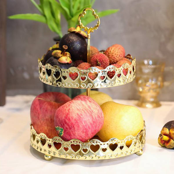 Dobbelt lag kagefad dekorativ kobber guld kiks dessert display plade til bryllup udhulet kærlighed hjerte
