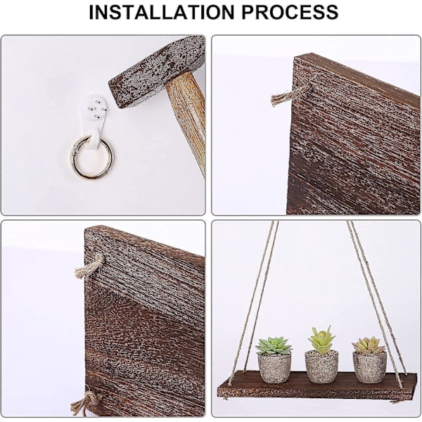 Macrame Bohemian -seinähylly tupsuyksityiskohtiin - Käsinkudotut puiset ripustushyllyt makuuhuoneeseen, olohuoneeseen tai kylpyhuoneeseen