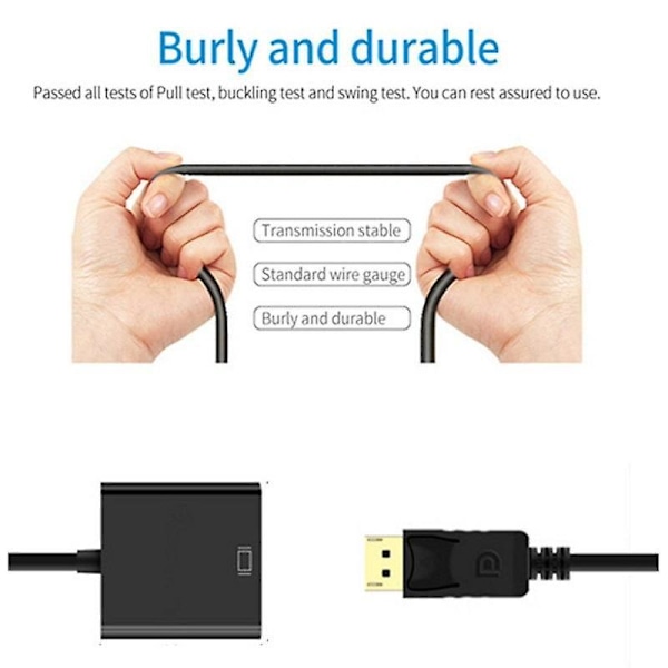 High Definition DP til VGA Adapterkabel - 1080p Videokonverter i Ren Kobber