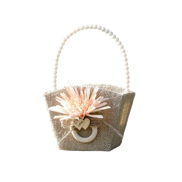 1 Pakke Jute Blomsterpikekurver, Blomsterpikekurv Rustikk Jute, Bryllupsblomsterpikekurv, Blomsterpikekurv med Perlehåndtak, Jute Bryllupsblomst
