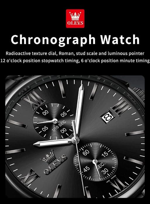 Herreur Mode Minimalistisk Kronograf Kvarts Analog Mesh Rustfrit Stål Vandtæt Lysende Ure til Mænd med Automatisk Dato