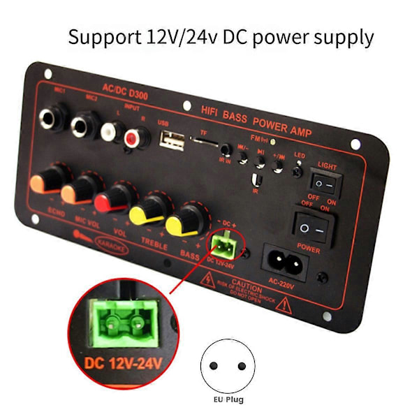 Audio 300W Forstærker Board D300 Subwoofer Dobbelt Mikrofon EU Stik