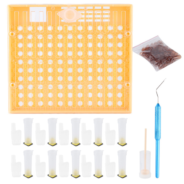 Kit med plastbikupceller, system för drottningodling, odlingslåda, drottningbur, biodlingsverktyg och utrustning