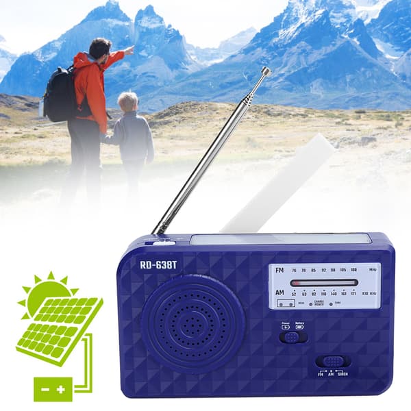 RD638 ABS Solenergi Nød Multifunksjon Håndsveiv Radio Støtter FM/AM Funksjon Blå