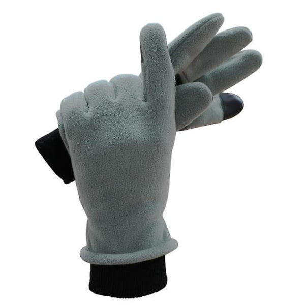 Grå varma vinterhandskar för män med handflata i äkta läder för utomhusaktiviteter i kallt väder