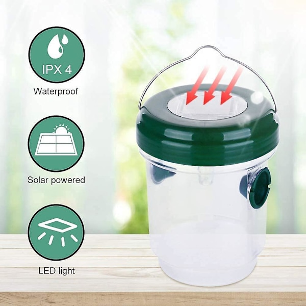 Solcells-driven getingfälla - 2-pack, återanvändbara insektsfällor för getingar, gula jackor och getingar (grön)