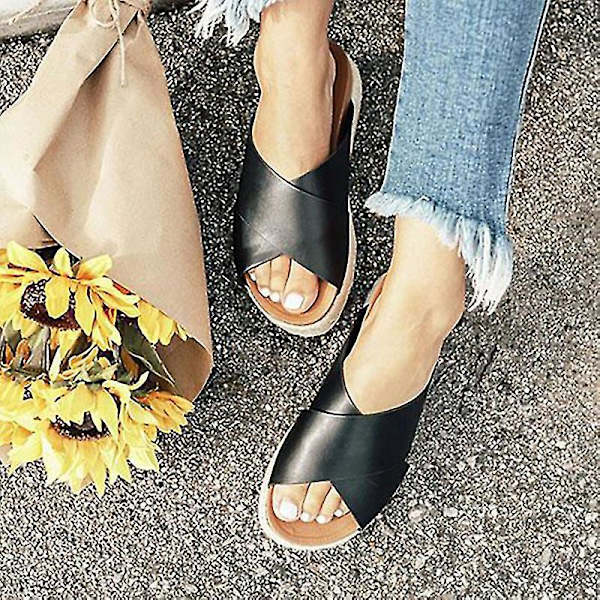 Mustat paksut pohjalliset espadrilles-kiilakorkosandaalit naisille EU 41