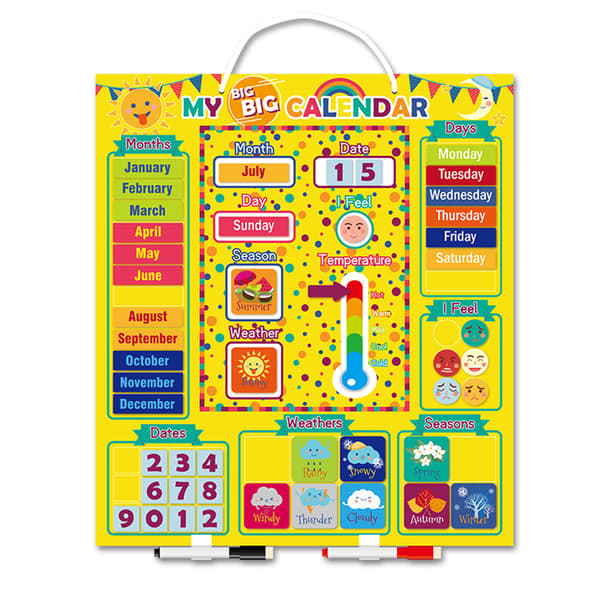 Magnetisk daglig kalender för barn - Väder, årstider, datum, humör, känslor - Förskoleleksaker
