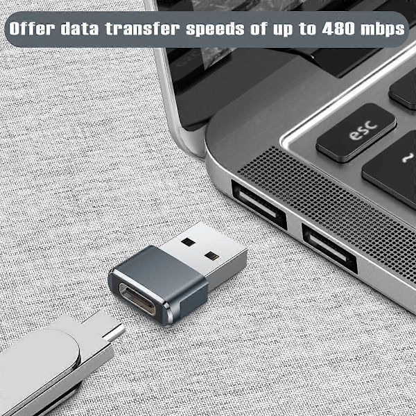 USB till USB C Adapter 3-pack, Typ C Hona till A Hane Laddarkabel Konverterare Grå