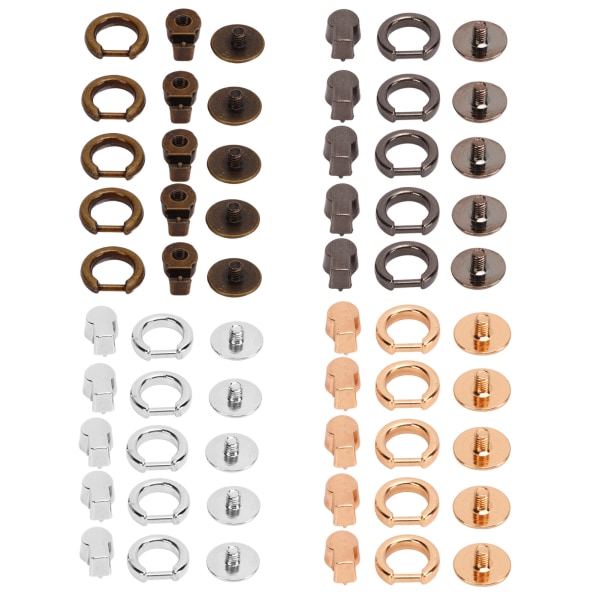 20 stk D-ringnitter Jernlegering Rundt hoved skruenitter med trækringe 4 farver DIY tilbehør Læder Craft skruenitter