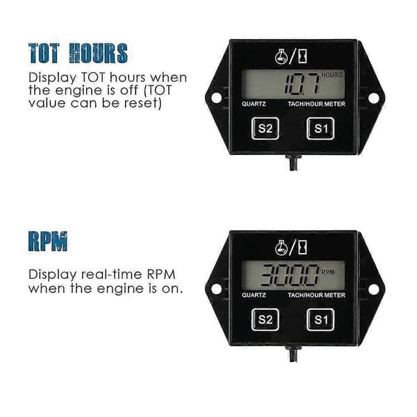Digital Tachometer and Hour Meter for Engine RPM. For 2- and 4-stroke engines