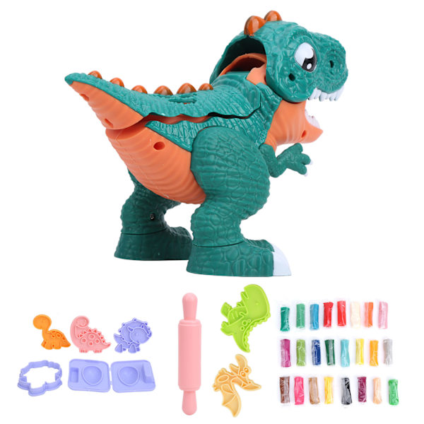 24 farver børns plasticine legetøj dinosaur DIY mud form barn modellering ler fødselsdag gave (farveboks + tilbehørspakke + 24 farve ler - grøn)