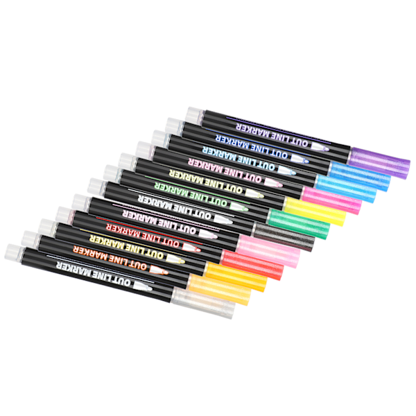 12 stk dobbeltlinjepenner fargerik håndmaling kontur stasjonær highlighter markør 12 farger